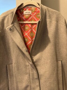 Cartoon Network Women's Taupe Pea Coat with Patterned Lining